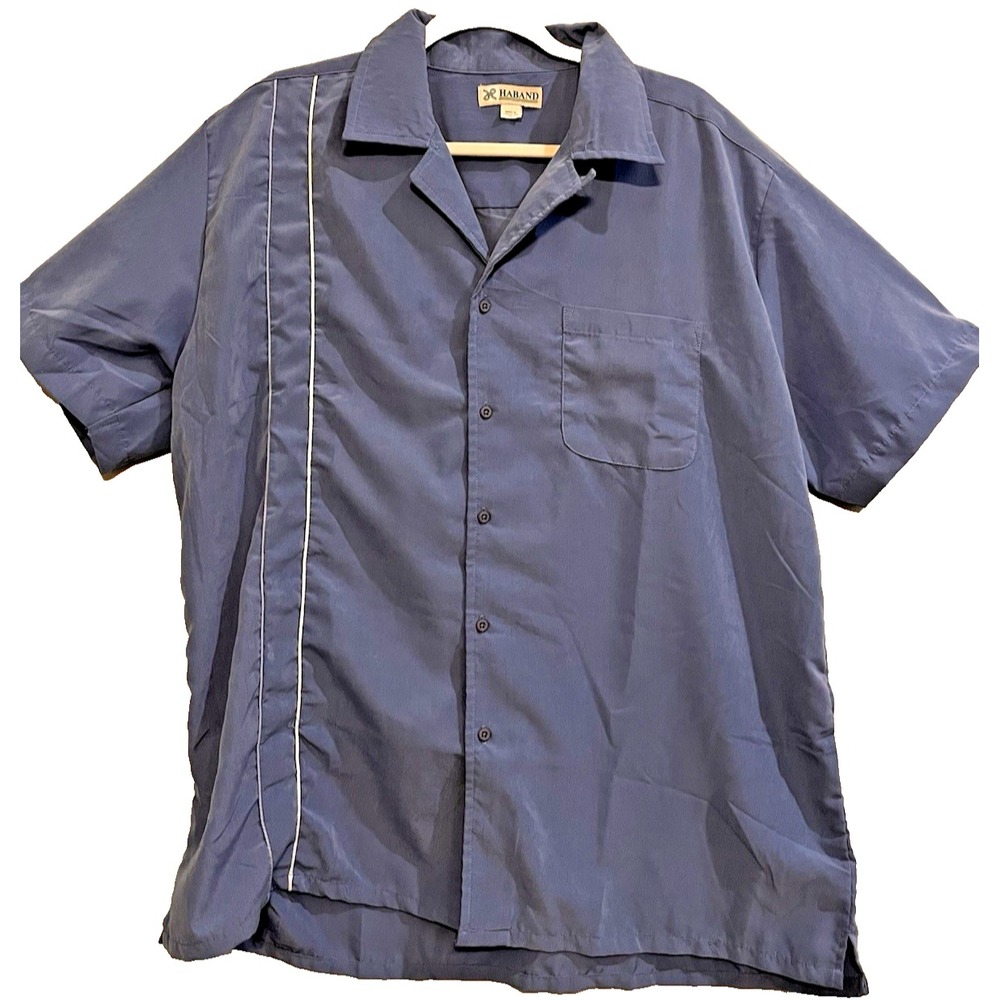 1970s HABAND Blue / White Bowling Shirt Size XL Camp Shirt Retro Vtg F28